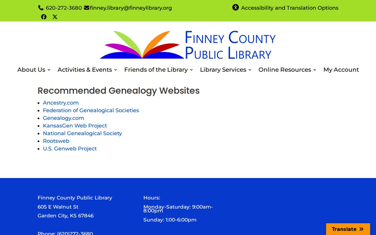 Finney County Public Library genealogy resources for Garden City directory research