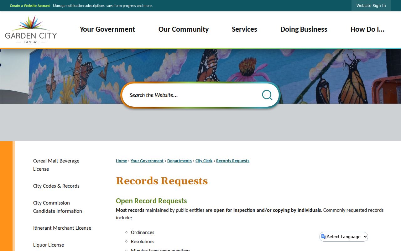 Garden City neighbors public records request instructions