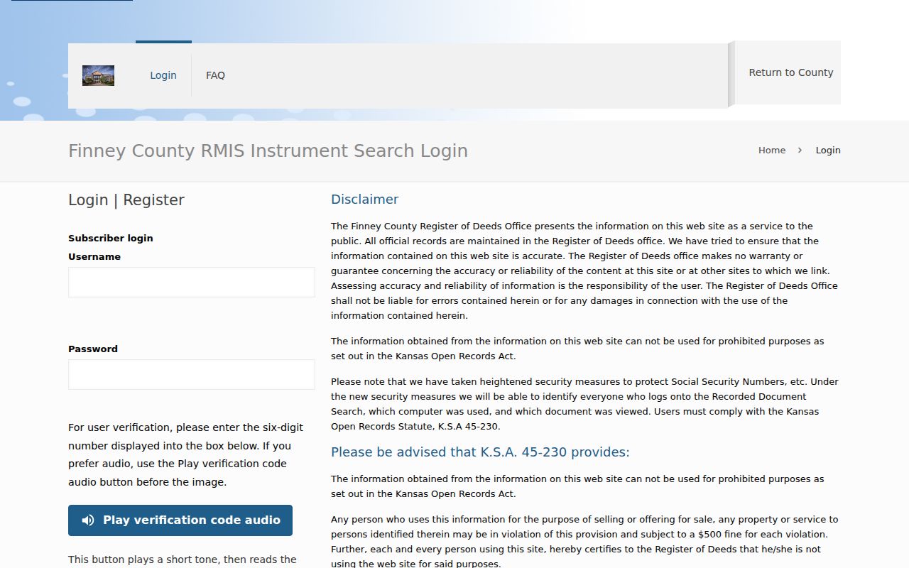 Garden City previous residents former RMIS deed login