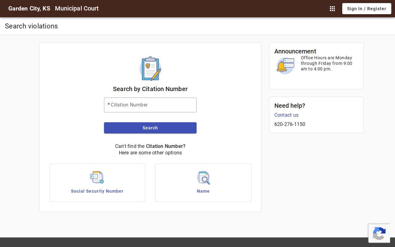Garden City resident lookup municipal court search modes