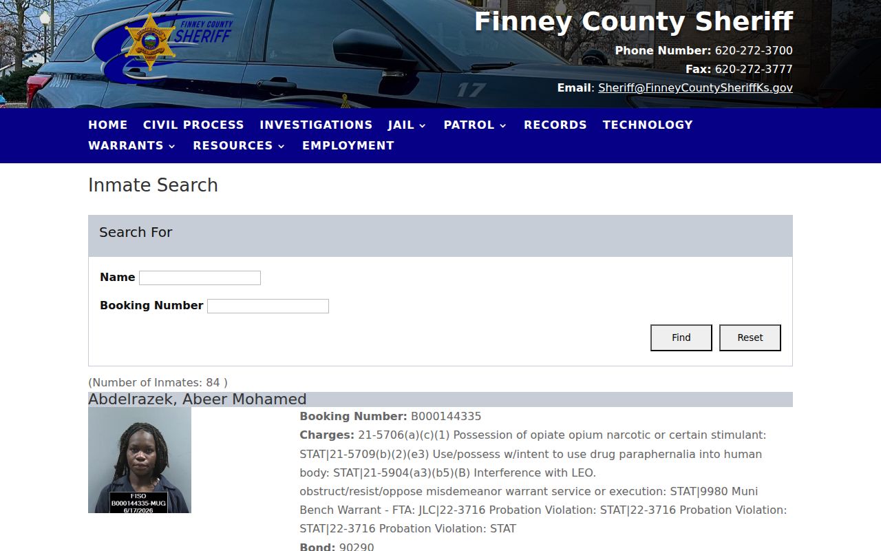 Garden City resident lookup Finney County jail search
